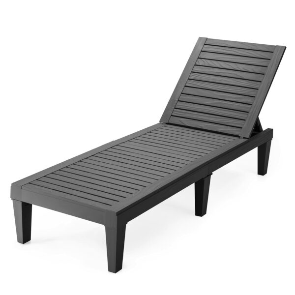 COSTWAY Sun Lounger, 4/5 Positions Adjustable Outdoor Chaise Lounge Chair with Wood Texture Surface, All-Weather Sunbed Recliner Chair for Garden, Patio, Beach and Poolside (without Armrests, Black)