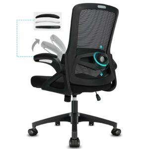 Durrafy Office Chair Ergonomic Desk Chair with 90° Flip-up Armrest Lumbar Support, Height Adjustable Chair, Executive Swivel Computer Padded Seat Cushion for Home/Office