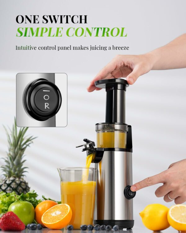 KIDISLE Compact Juicer Machines Powerful Cold Press Juicer Easy to Clean Slow Juicer High Yield Juice Extractor Low Noise Masticating Juicer for Fruits and Vegetables Reverse Function 600ml Cup Brush