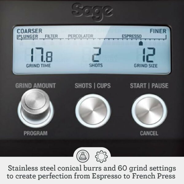 Sage - The Smart Grinder Pro - Conical Burr Coffee Grinder - Programmable, Automatic, Black Truffle