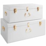 Beautify Extra Large Storage Trunks Set of 2 Storage Chests Stackable for Bedroom, Living Room, Dressing Room, Hallway – White Champagne Colour