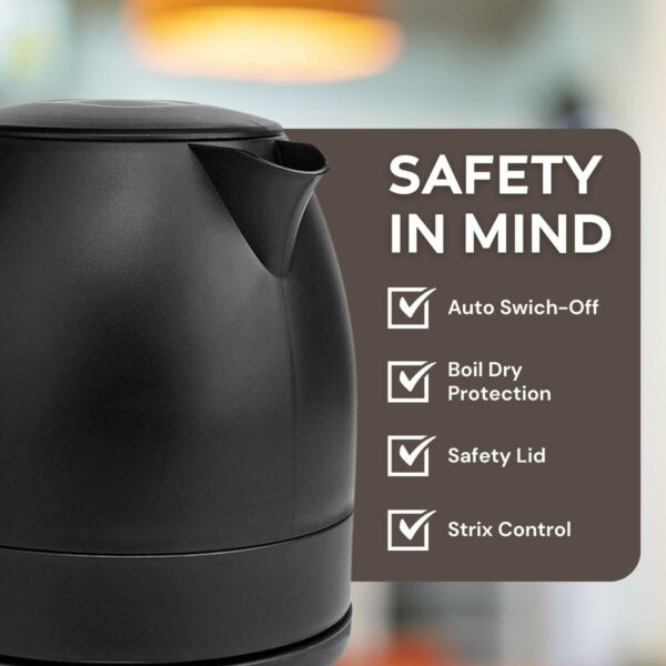 Ex-Pro Electric Kettle, 1.0L Capacity with Quick Boil Time, Boil-Dry Protection and Removable Filter for Fresher Water, 2150W - Black