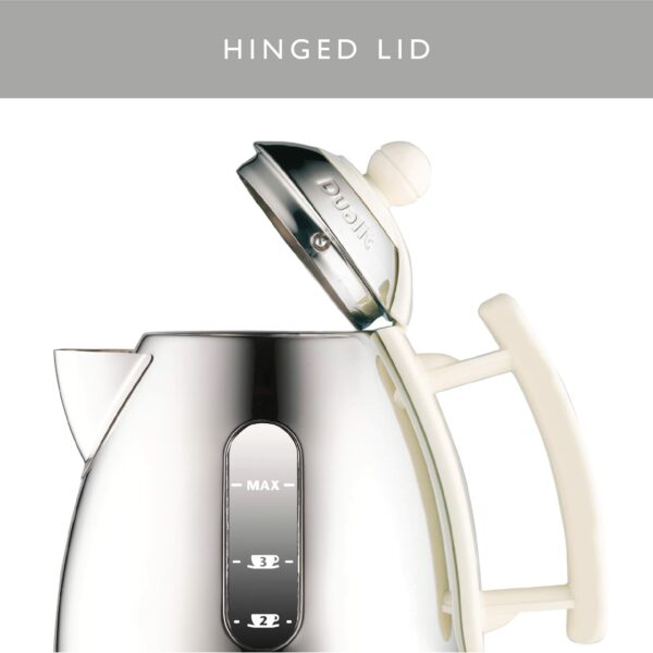 Dualit Lite Kettle | 1 L 2 kW Jug Kettle | Polished with Canvas White Trim, High Gloss Finish | Fast Boiling Kettle by Dualit | 72203, Silver/Canvas White
