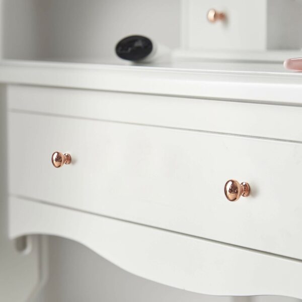 Carme White Dressing Table with Mirror Touch LED Lights 3 Drawers Bluetooth Speaker Stool Set