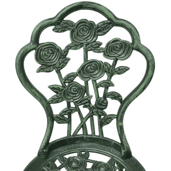 vidaXL 3 Piece Bistro Set in Green - Cast Aluminium Outdoor Dining Set with Circular Table and Two Chairs