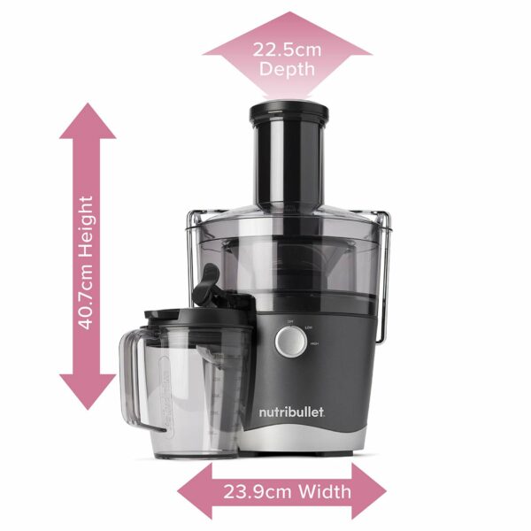 nutribullet 800W Centrifugal Juicer - 8 Piece Set - 1.5L Pulp Basin & 800ml Juicer Pitcher - Two Speeds, Wide 3" Chute, No-Drip Spout & Dishwasher Safe - Juice Tough Fruits and Vegetables With Ease