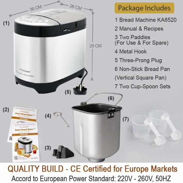 KITCHENARM 29-in-1 SMART Bread Machine with Gluten Free Setting 2LB 1.5LB 1LB Bread Maker Machine with Homemade Cycle - Stainless Steel Breadmaker with Recipes Whole Wheat Bread Making Machine