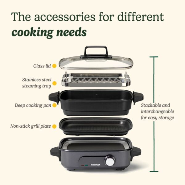 Cuisinart Cook In 5 in 1 Multi Cooker, Grill, Sear, Steam, Simmer and Slow Cooker, Non-Stick, Interchangeable plates and pans, Stackable, easy storing, Energy efficient, Midnight Grey