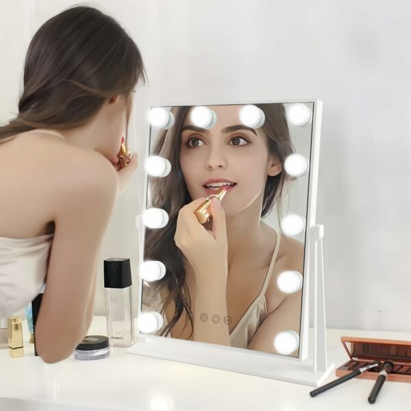 Hibtn Hollywood Vanity Mirror With Lights,Lighted Makeup Mirror With 12 Dimmable Led Bulbs With 3 Color Light,Touchscreen Control, Dressing Tabletop USB Charging