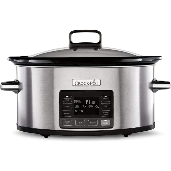 Crockpot TimeSelect Digital Slow Cooker | Programmable Digital Display | 5.6 L (7+ People) | Keep Warm Function | Energy Efficient | Stainless Steel [CSC066], Black