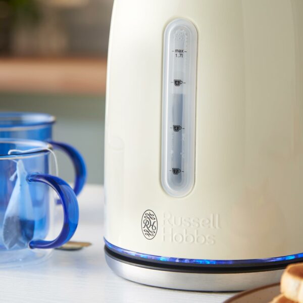 Russell Hobbs Cream Stainless Steel Electric 1.7L Cordless Kettle (Quiet & Fast Boil 3KW, Removable washable anti-scale filter, Push button lid, Perfect pour spout) 20461