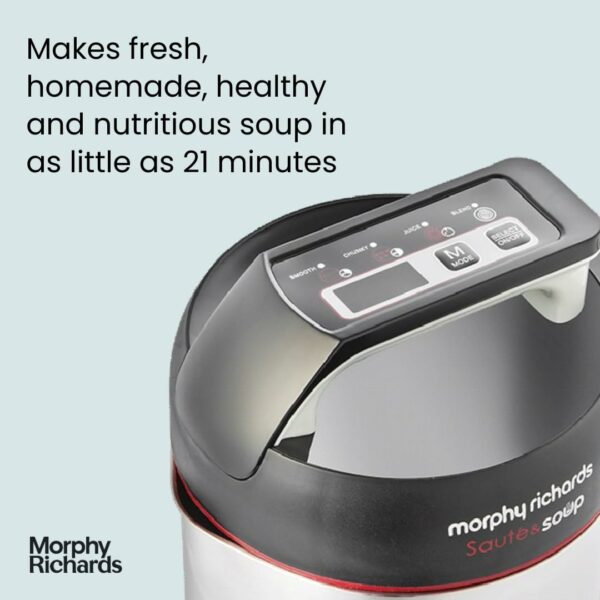 Morphy Richards Sauté & Soup Maker, 1.6L, 4 Settings, Smooth, Chunky, Juice, Blend Pause Function, Family Size, Non-Stick Coated Jug, Detachable Power Cord, Stainless Steel, 501014