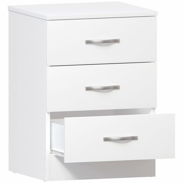 Vida Designs Large White Bedside Cabinet Chest of Drawers, 3 Drawer With Metal Handles