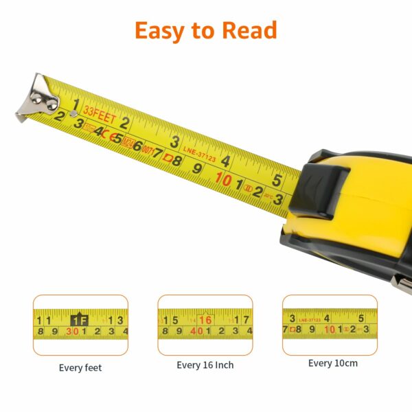 Amazon Basics Self Locking Tape Measure, Metric Scale, MID Accuracy, 10 m (1-Pack), Black, Yellow