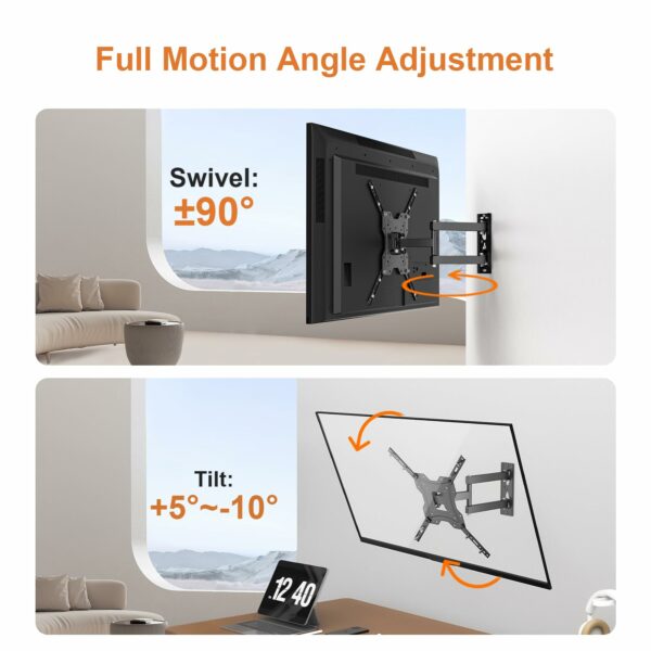 GRIFEMA GB1004 Swivel TV Wall Bracket, for 26-55 inch Screens, for Flat & Curved TV up to 30KG, Tilt (+ 5°，-10°), VESA Mount 75x75MM to 400X400MM,Black