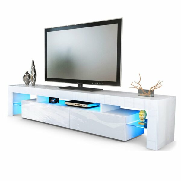 Panana 200 cm High Gloss Front RGB LED TV Stand Cabinet Unit Modern TV Desk with Storage for Living Room Home Furniture (White)