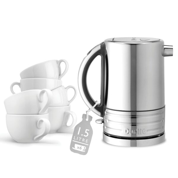 Dualit Architect Kettle | 1.5 Litre 2.3 KW Stainless Steel Kettle With Grey Trim | Rapid Boil and Patented Pure Pour Non-Drip Spout | Measuring Window with Cup Level Indicators