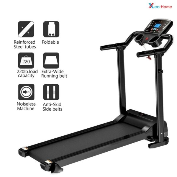 Foldable Treadmill XEO HOME Treadmills for Office Home Indoor Gym Cardio Workout Fitness Heavy Duty Space Saving Folding Best Running Walking & Jogging Machines LCD Water Bottle Holder & Pad Mobile