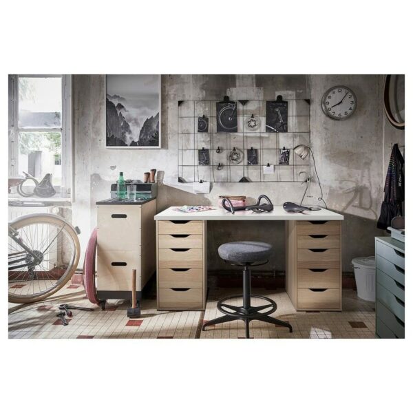 Lagkapten/Alex Desk, 140x60 cm, Durable and Easy to Care For - Home Office Furniture, Tables Desks (White/White Stained Oak Effect)