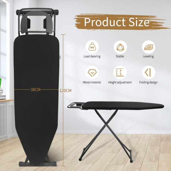 Rainberg 122 x 38cm Folding Ironing Board with Jumbo Iron Rest, Adjustable Height Up To 93cm, Foldable & Collapsible Ironing Table (Black)