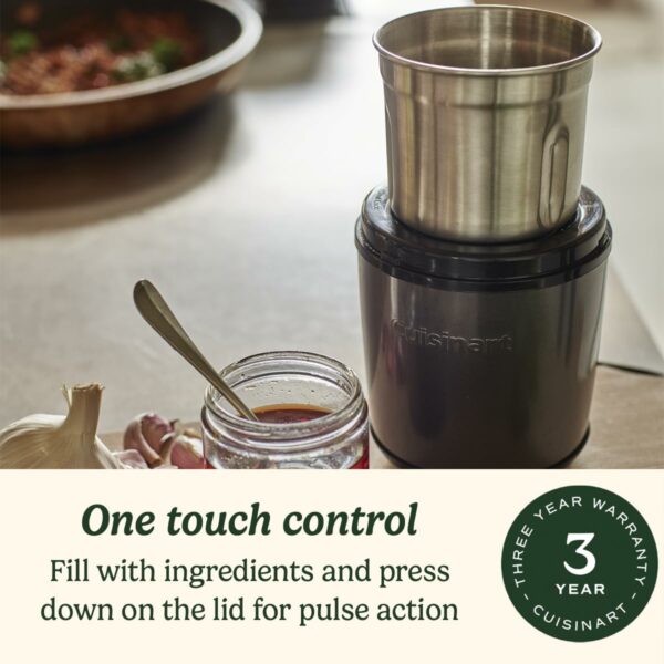 Cuisinart Electric Spice Grinder Coffee Grinder, Nut Grinder, Seed Grinder for Kitchen, Wet & Dry Electric, Easy to Use Dual Stainless Steel Bowls with Storage Lids Dishwasher Safe