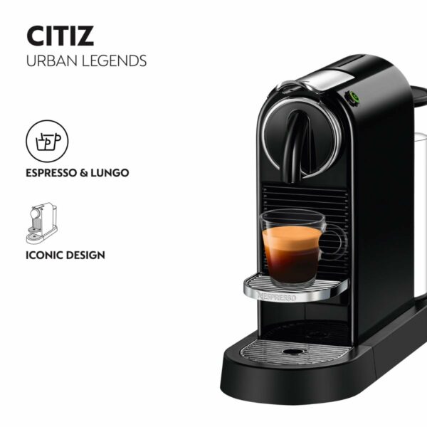 Nespresso De'Longhi CitiZ EN167.B, Capsule, Single-Serve Pod Coffee Machine, Compact Design, 19 Bar Pressure, 2 Cup Sizes, Welcome Set Included, Black, Plastic, 1260 W
