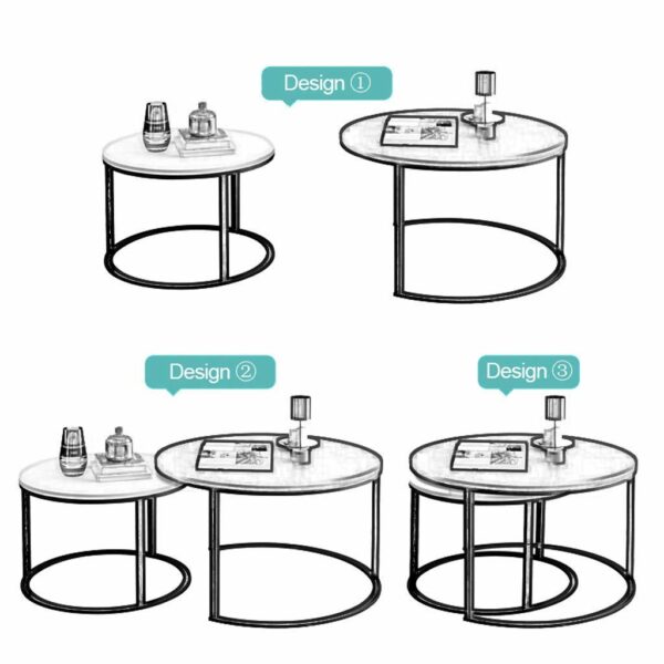 Round Coffee Table Coffee Table Coffee Table Marble Set - Side Table Set of 2 - Nest of Tables