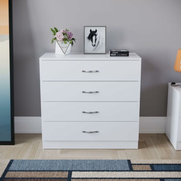 Vida Designs Riano 4 Drawer Chest of Drawers, Metal Handles, Runners, Anti-Bowing Drawer Support, Bedroom, Nursery Furniture, White