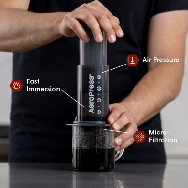 AeroPress Coffee and Espresso Maker - Quickly Makes Delicious Coffee Without Bitterness - 1 to 3 Cups Per Pressing,Black