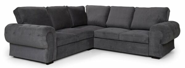 Corner Sofa Bed Horizon Grey Velour Fabric Full Back Cushions