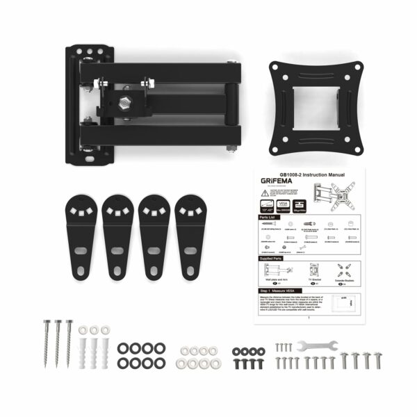 GRIFEMA GB1008-2 TV Wall Bracket for 13-43 inch TVs, TV Wall Mount for Flat & Curved TV, VESA 75x75MM to 200X200mm, up to 20KG, Tilt (+ 8°，-12°)