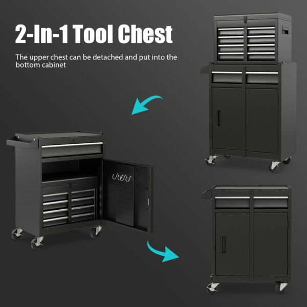 Costway Large Rolling Tool Cabinet, 2-in-1 Detachable Metal Tool Chest with Drawers