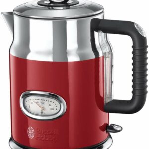 Russell Hobbs Kettle, retro red, 1.7 l, 2400 W, quick cooking function, water temperature display in retro design, filling level marking, optimised pouring spout, vintage 21670-70