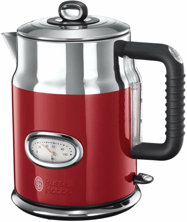 Russell Hobbs Kettle, retro red, 1.7 l, 2400 W, quick cooking function, water temperature display in retro design, filling level marking, optimised pouring spout, vintage 21670-70