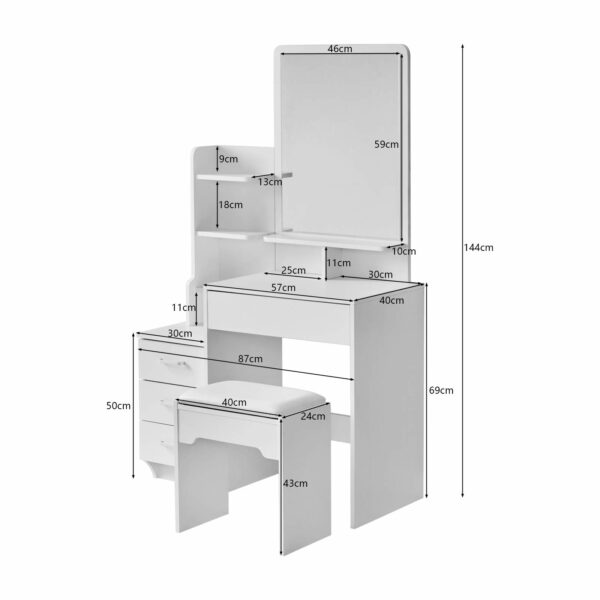 Tukailai Dressing Table with LED Lights Mirror and Stool, Corner Vanity Makeup Desk Set with 4 Drawers and 3 Storage Shelves