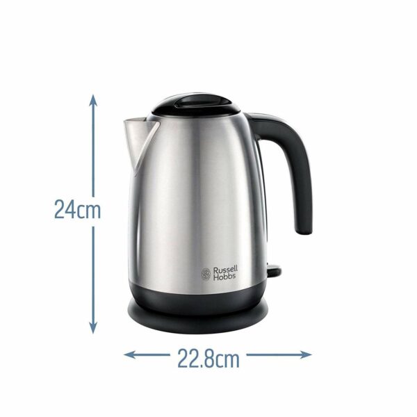 Russell Hobbs Brushed Stainless Steel & Black Electric 1.7L Cordless Kettle with black handle (Fast Boil 3KW, Removable washable anti-scale filter, Pull off lid, Perfect pour spout) 23910