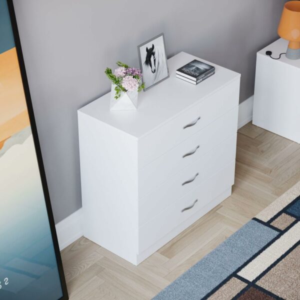 Vida Designs Riano 4 Drawer Chest of Drawers, Metal Handles, Runners, Anti-Bowing Drawer Support, Bedroom, Nursery Furniture, White