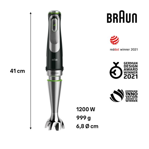 Braun MultiQuick 9 Hand Blender, Mixer, XL Food Processor, Active PowerDrive Technology, Multifunctional Bowl with 0.6L Capacity, 1200W, MQ9187XLI, Black