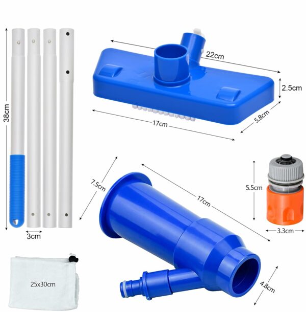 Pool Vacuum Cleaner Head with 4 Detachable Intensify Aluminum Pole, Brush and Leaf Bag, Swimming Pool Vacuum Cleaner