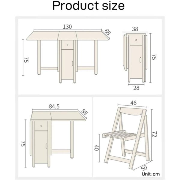 Folding Dining Table with 4 Chairs, Drop Leaf Table for Small Space, Folding Kitchen Table, Space Saving Dining Room Table