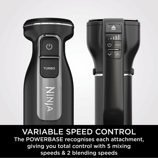 Ninja Foodi 3-in-1 Hand Blender, Hand Mixer & Chopper, Food Processor with 3 Attachments, 850W Powerbase, Immersion Blender, 5 Mixing Speeds, 2 Blending Speeds, 1.5m Cord, Black CI100UK