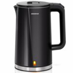 Aigostar Electric Kettle, Quiet Fast Boil Kettles Cordless, Double-Walled Anti-Scald Tea Kettle Black, Stainless Steel Interior, 2200W - Aubrey