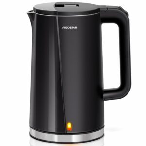 Aigostar Electric Kettle, Quiet Fast Boil Kettles Cordless, Double-Walled Anti-Scald Tea Kettle Black, Stainless Steel Interior, 2200W - Aubrey