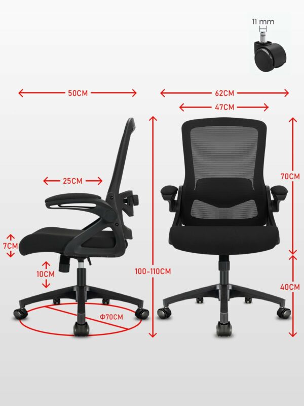Durrafy Office Chair Ergonomic Desk Chair with 90° Flip-up Armrest Lumbar Support, Height Adjustable Chair, Executive Swivel Computer Padded Seat Cushion for Home/Office