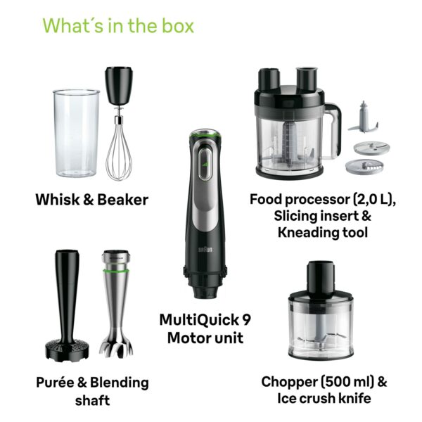 Braun MultiQuick 9 Hand Blender, Mixer, XL Food Processor, Active PowerDrive Technology, Multifunctional Bowl with 0.6L Capacity, 1200W, MQ9187XLI, Black
