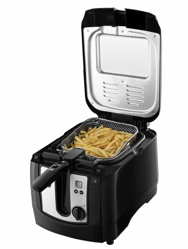 Russell Hobbs Electric Deep Fat Fryer, 3L capacity/can cook 1.2kg food, Digital timer, Large observation window, Non-stick coated pan, Adjustable thermostat, Handle lift system, 2300W, 24580