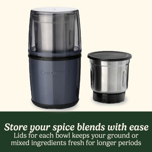 Cuisinart Electric Spice Grinder Coffee Grinder, Nut Grinder, Seed Grinder for Kitchen, Wet & Dry Electric, Easy to Use Dual Stainless Steel Bowls with Storage Lids Dishwasher Safe
