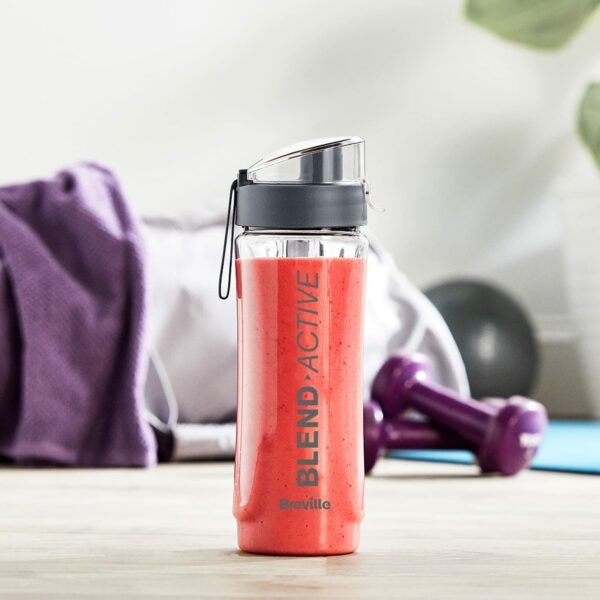 Breville Blend Active Bottle (600ml) | Clear Smoothie Bottle | Leak Proof | Grey Lid [VBL247]