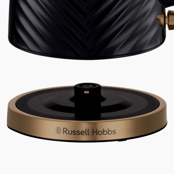 Russell Hobbs Groove Electric 1.7L Cordless Kettle (Fast Boil 3KW, Black textured plastic with brushed gold accents, Removable washable anti-scale filter, Push to open lid, Perfect pour spout) 26380