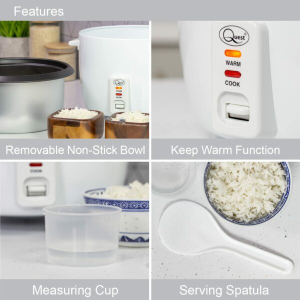 Quest 35450 2.5L Rice Cooker/Up to 12 Servings/Non-Stick Removable Bowl/Keep Warm Functionality / 900W / Includes Measuring Cup & Spatula